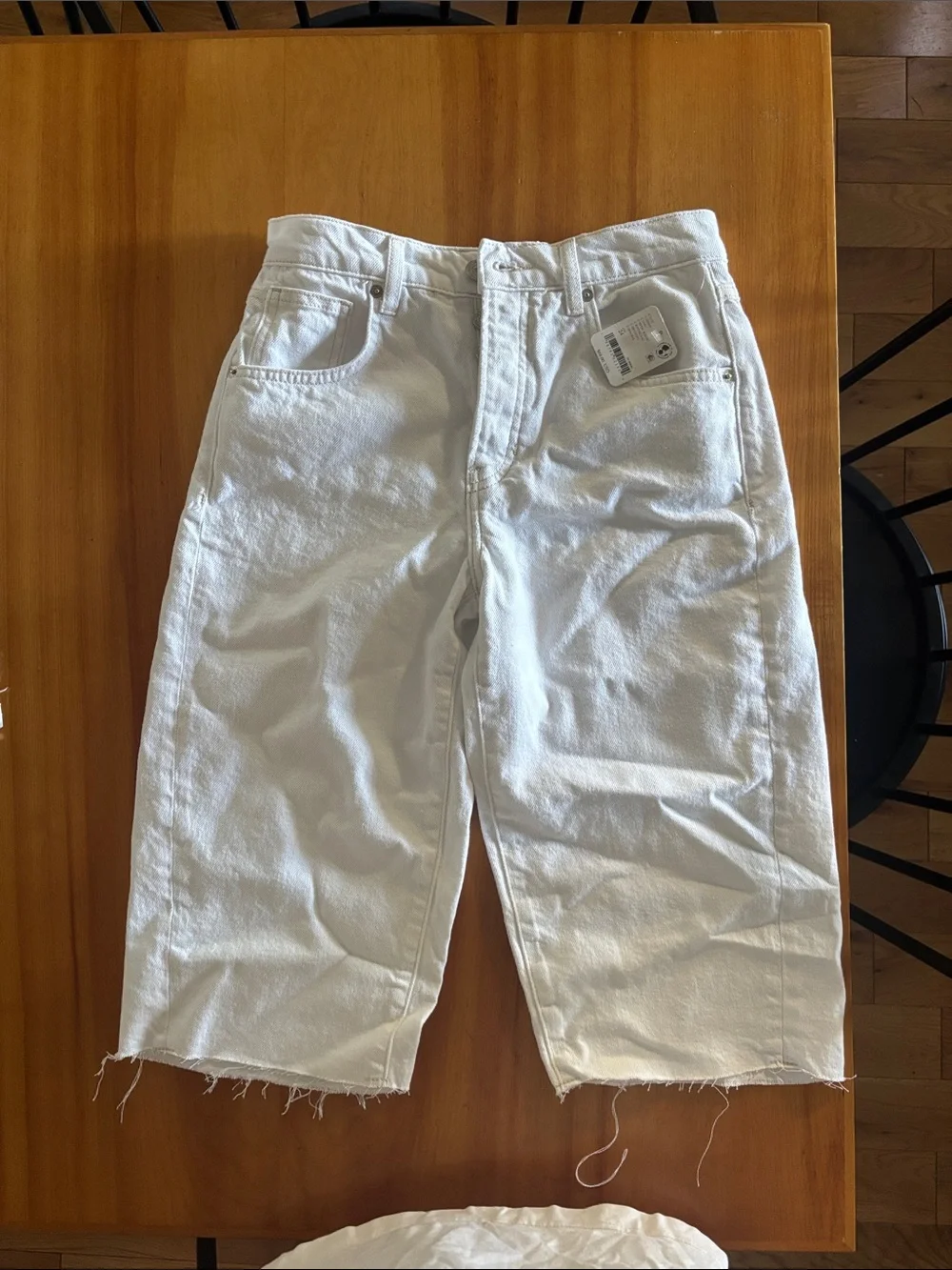 Long White Denim Cut-Off Bermuda Shorts